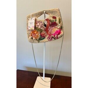 Made in India Flamingo Tropical Flowers Beaded Sequin Clutch Bag NWT